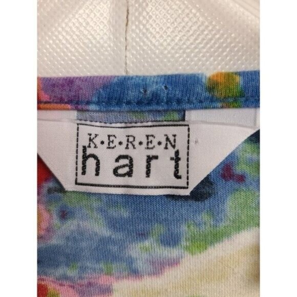 Keren Hart Womens Wearable Art Top Large Colorful Abstract Rhinestone 3/4 Sleeve - Picture 4 of 8